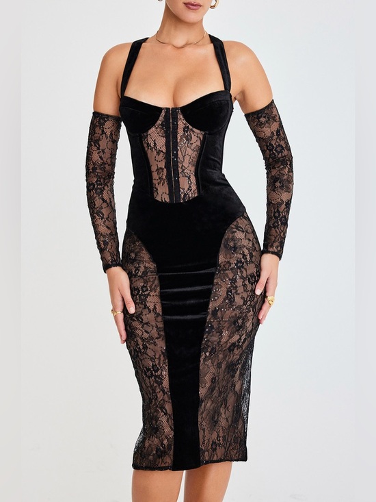 Mistress Rocks Dresses & Skirts - Mistress Rocks Black Velvet & Lace Corset Dress